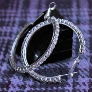NWT Sophia Collection Small Silver Tone Rhinestone Hoop Earrings